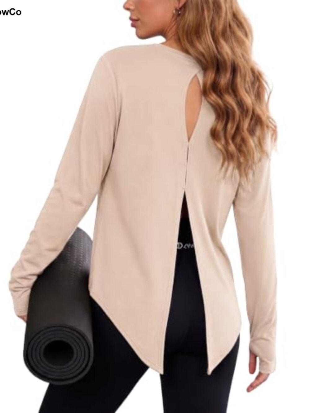 Women's Open Back Long Sleeve Yoga Top with Thumb Holes